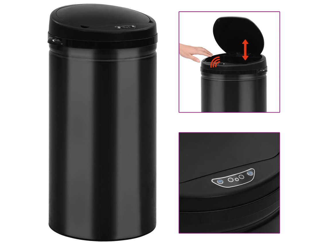 Vidaxl Caixote Do Lixo Com Sensor Automático 50 L Aço Carbono Preto