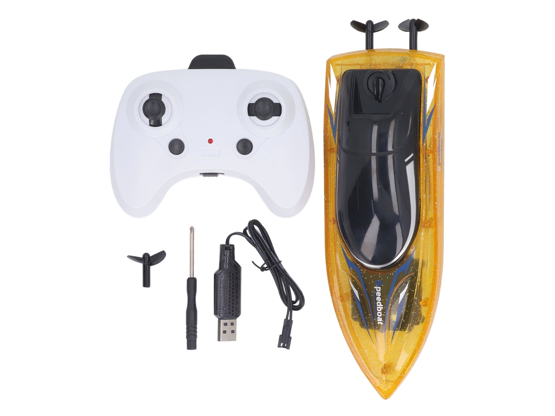 Barco de corrida RC elétrico à prova d'água com luzes LED brilhantes e reinicialização automática para crianças - Amarelo