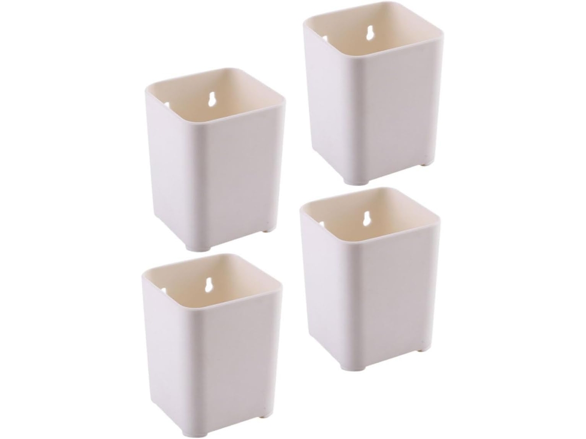 Conjunto de 4 Stobaza Creative Porta lápis Mesa em Plástico Bege, Leve e Portátil para Escritório, Organizador