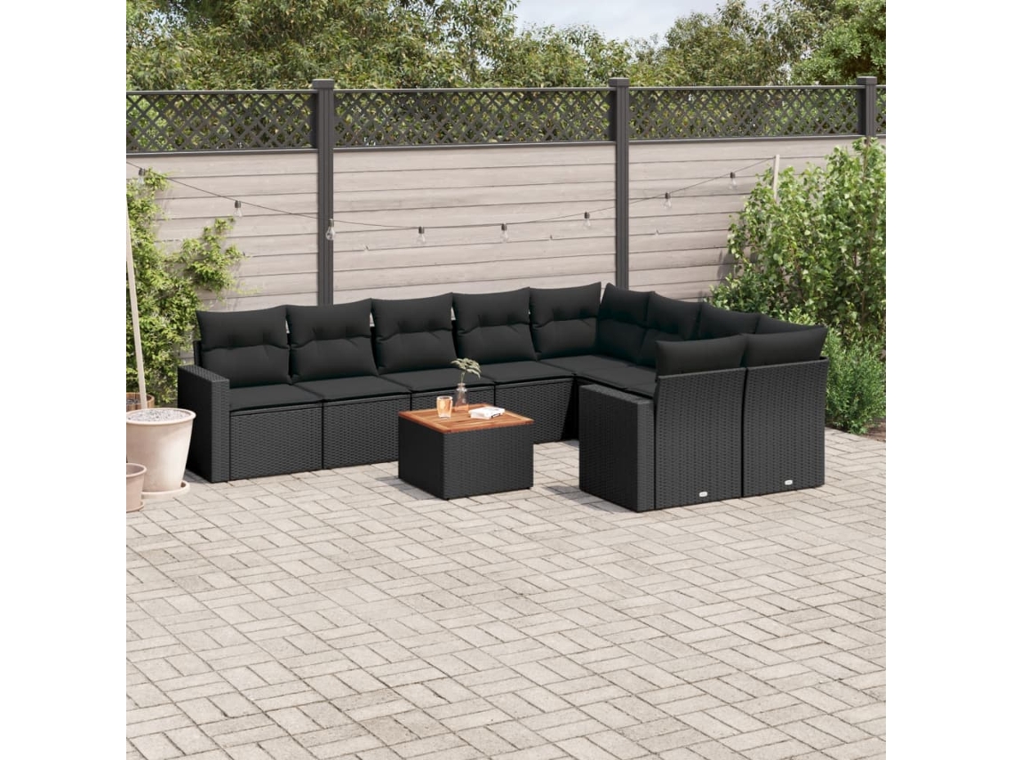 Vidaxl 10 Pcs Conjunto Sofás De Jardim C/ Almofadões Vime Pe Preto