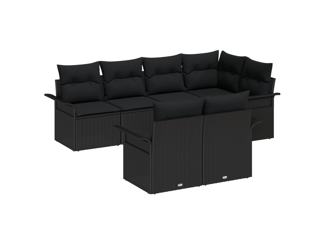 Conjunto 7 Conjunto De Sofá De Jardim Vidaxl Preto Vime Pe (55 X 55 X 37 Cm)