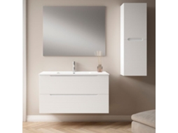 Móveis de casa de banho com lavatório, espelho e aplique LED BOREAL 100x45 cm acabamento branco mate 2 gavetas suspensas