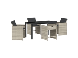 Conjunto 5 De Jantar Para O Jardim Com Almofadas Vidaxl Cinza Claro Rattan Sintético