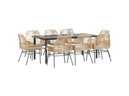 Vidaxl Conjunto Jantar Jardim 9 Peças Almofadas Vidro Vime Pe Castanho