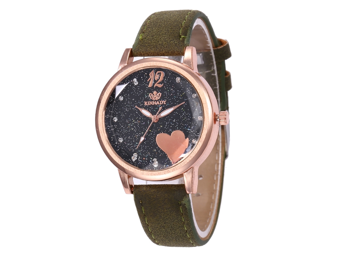 Relógio de Pulso Unissex de Couro Estilo Moderno Dial Redondo Quartzo Militar Verde
