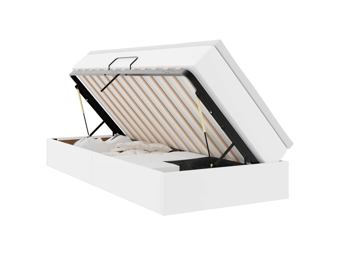 Cama com Arrumação e Colchão Branco 90 X 200 Cm Couro Sintético VIDAXL