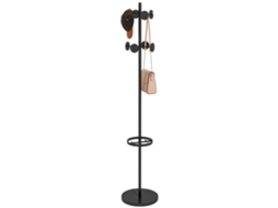 Suporte de chão para roupas com porta guarda-chuvas e 8 ganchos disco de metal ø34 x 177cm preto BTFORUS