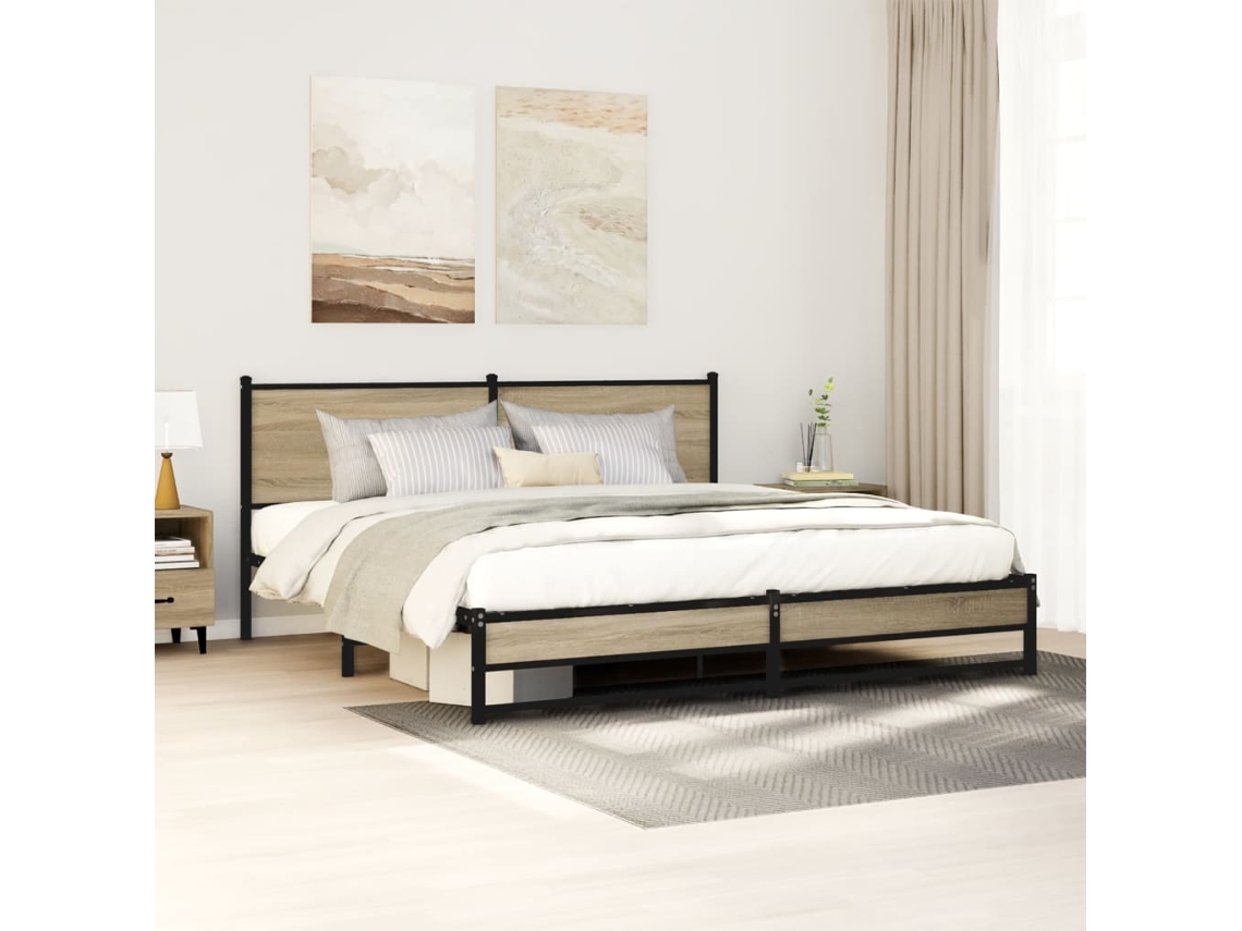 Estrutura De Cama Sem Colchão 160x200cm Metal Carvalho Sonoma