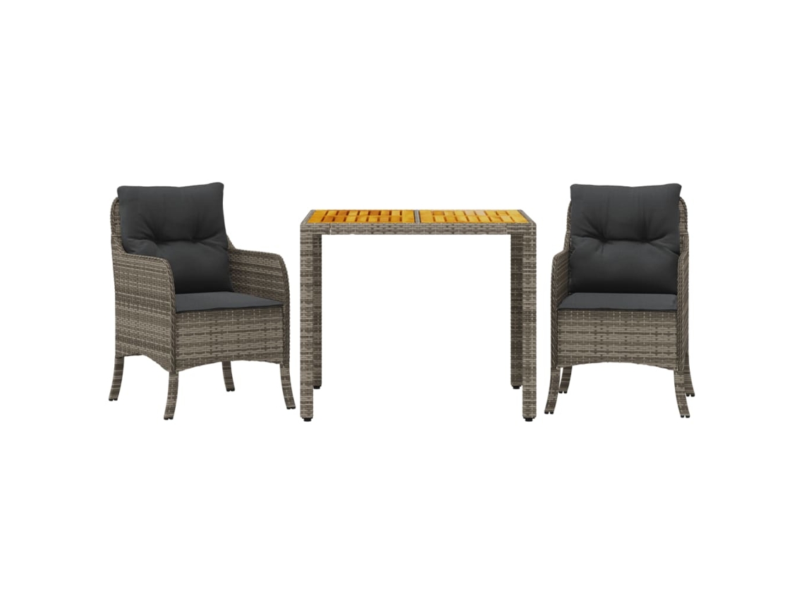 Conjunto 3 de jantar p/ jardim c/ almofadões  VIDAXL vime PE cinza