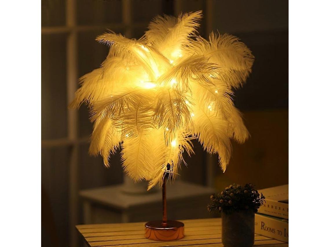 Creative Bedroom Feather Table Lamp Night Light Decorative Lightwhite