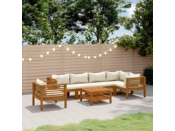 Vidaxl 7 Pcs Conjunto Lounge Jardim C/ Almofadões Creme Acácia Maciça