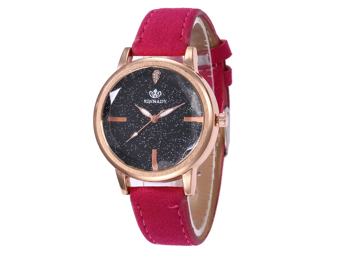 Reloj De Pulsera Analógico De Cuarzo Para Mujer Niña Estudiante Con Dial Redondo Rojo Rosa