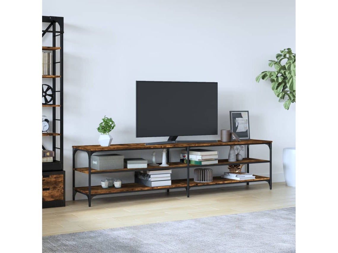 Vidaxl Móvel P/ Tv 200x30x50cm Derivados Madeira/metal Carvalho Fumado