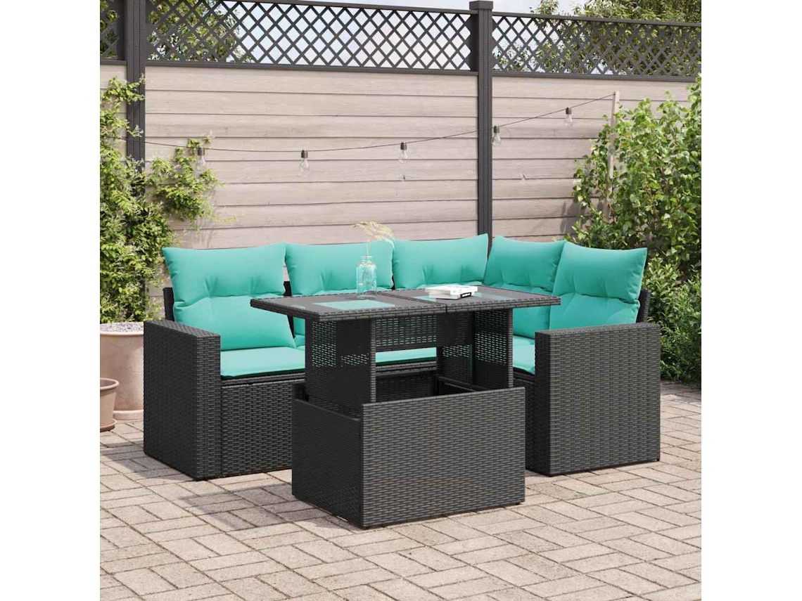 Vidaxl 5 Pcs Conjunto Sofás De Jardim Com Almofadões Acácia E Vime Pe