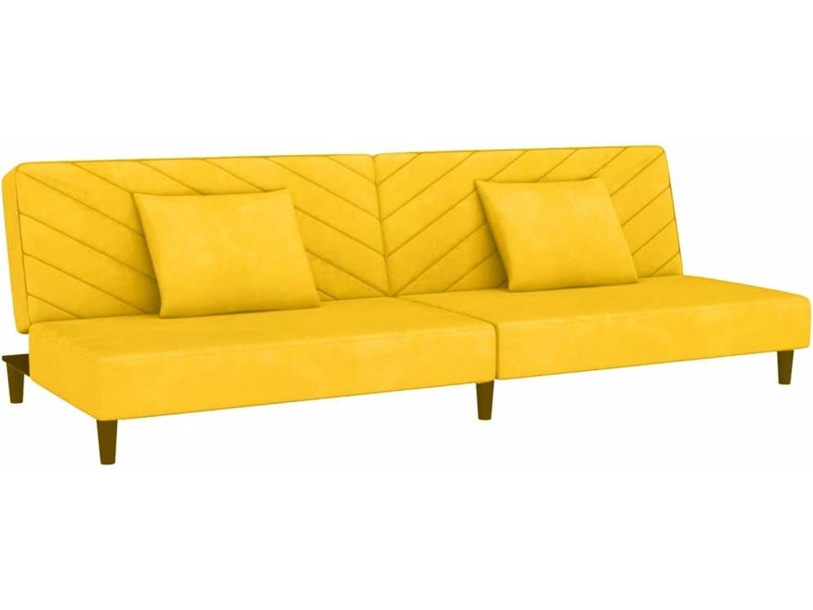 vidaXL Sofácama de 2 lugares c/ 2 almofadas/apoio pés veludo amarelo Worten.pt