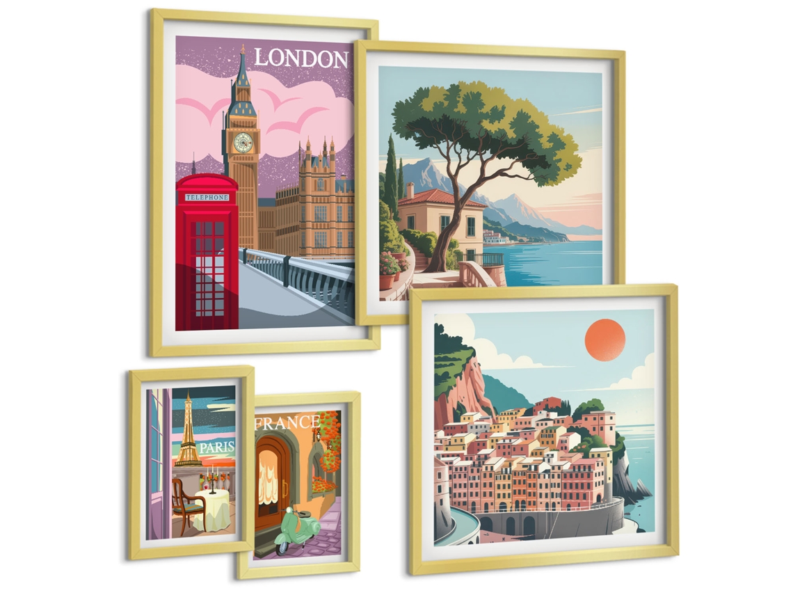 Conjunto De Pinturas Cidades Europeias De Cultura Espelharte (5 Peças)