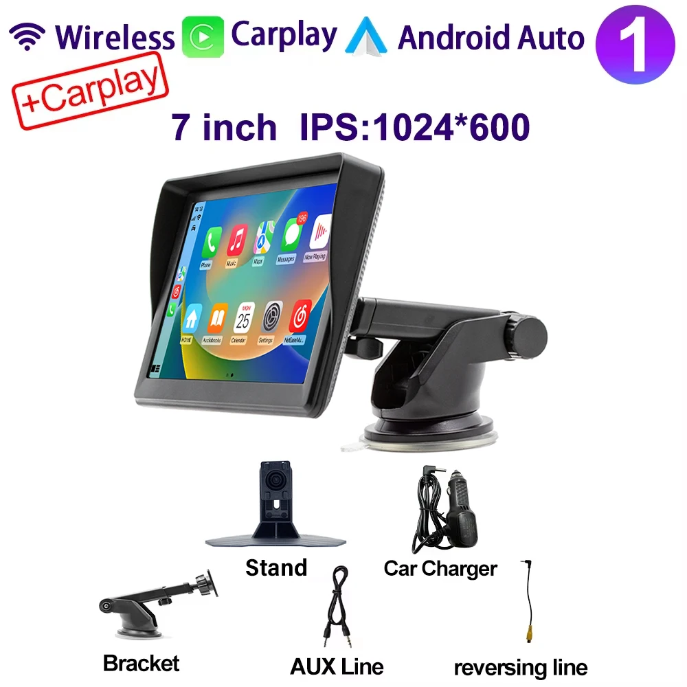 (carplay) Sistema Multimídia Portátil Para Carro Com Tela Sensível Ao Toque Android Carplay Sem Fio De 7 Polegadas.