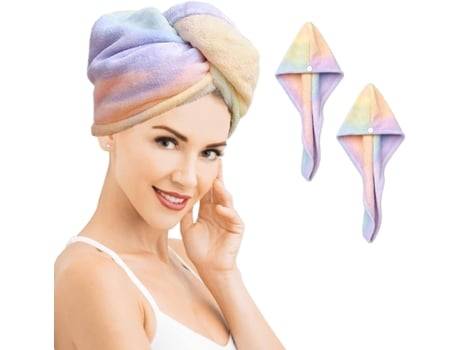 Pacote Com 2 Toalhas De Microfibra Arco-íris, Toalhas Superabsorventes De Secagem Rápida Com Botões Para Secar O Cabelo
