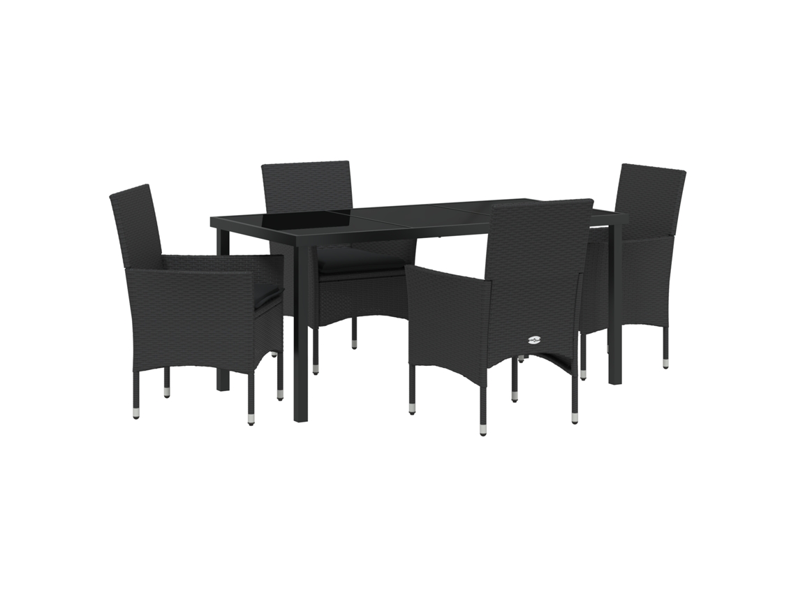Conjunto 5 De Jantar Com Almofadas Vidaxl Rattan Preto E Poliéster