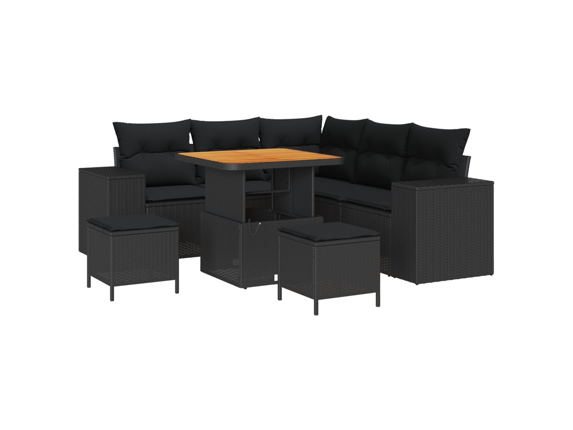Conjunto 8 Conjunto De Móveis De Jardim Vidaxl Preto Vime Pe (100 X 100 X 71 Cm)