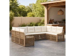 Vidaxl Conjunto De Sofá De Jardim 9 Unid. Bege Vime Pe