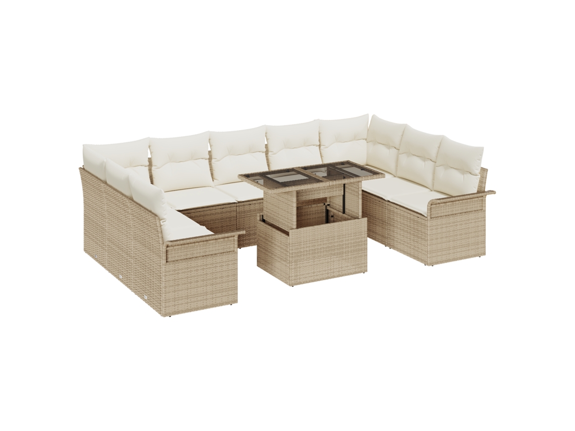 Conjunto 10 Conjunto De Jantar Para Exterior Vidaxl Bege Vime Pe (100 X 55 X 73 Cm)