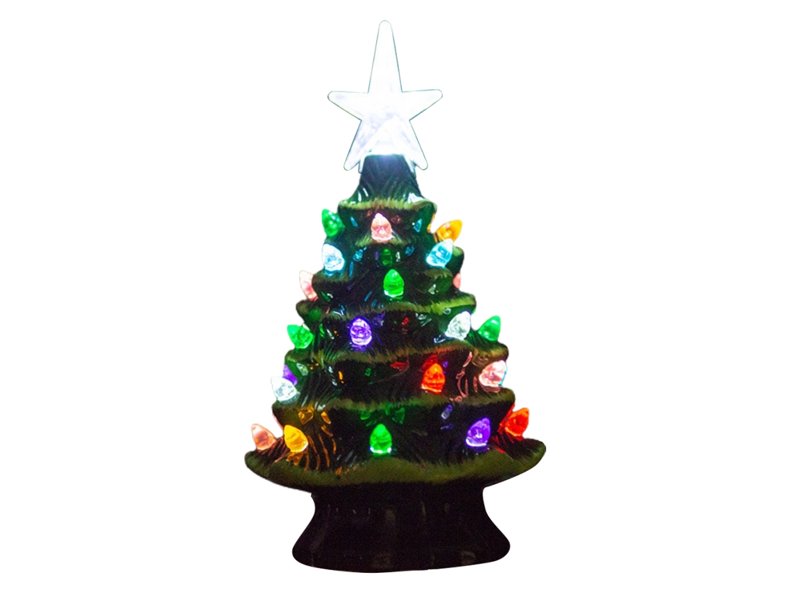 Árvore de Natal de Cerâmica Iluminada 18,8cm Decorativa Mesa Natal Luzes Festivas S/MARCA