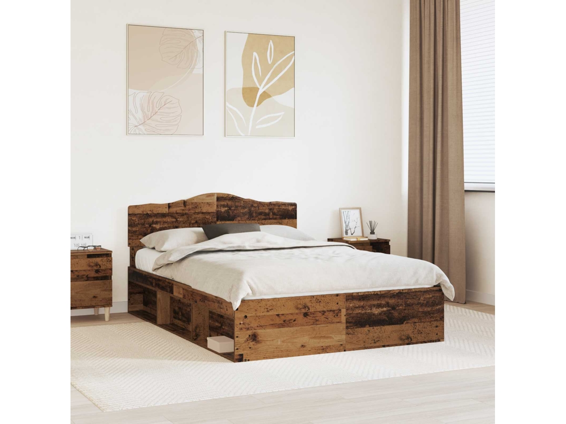 Vidaxl Estrutura da Cama com Cabeceira Madeira Antiga 150 X 200 Cm