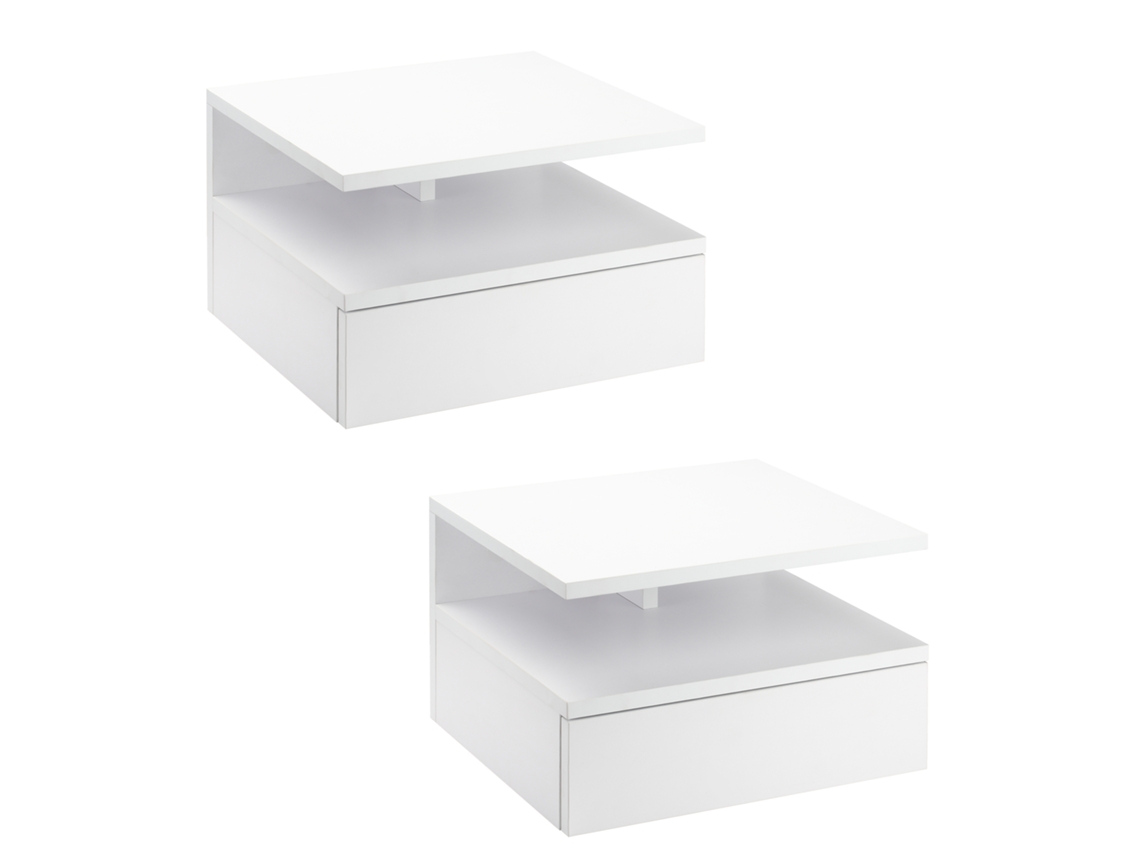 Conjunto De 2 Mesas De Cabeceira Murais, Gaveta Deslizante, Nicho E Plataforma, Painéis De Partículas, Branco