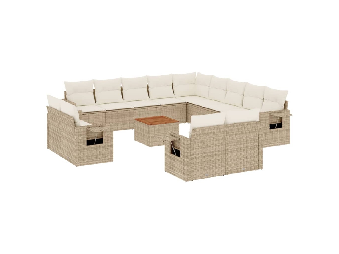 Conjunto 14 de sofás p/ jardim com almofadões VIDAXL vime PE bege