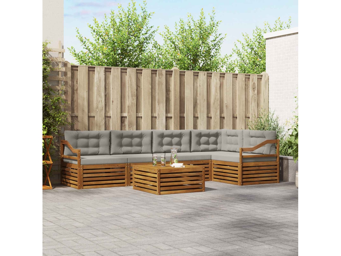 Vidaxl Conjunto De Sofás Para Exterior 6 Unid. Cinza Natural E Claro