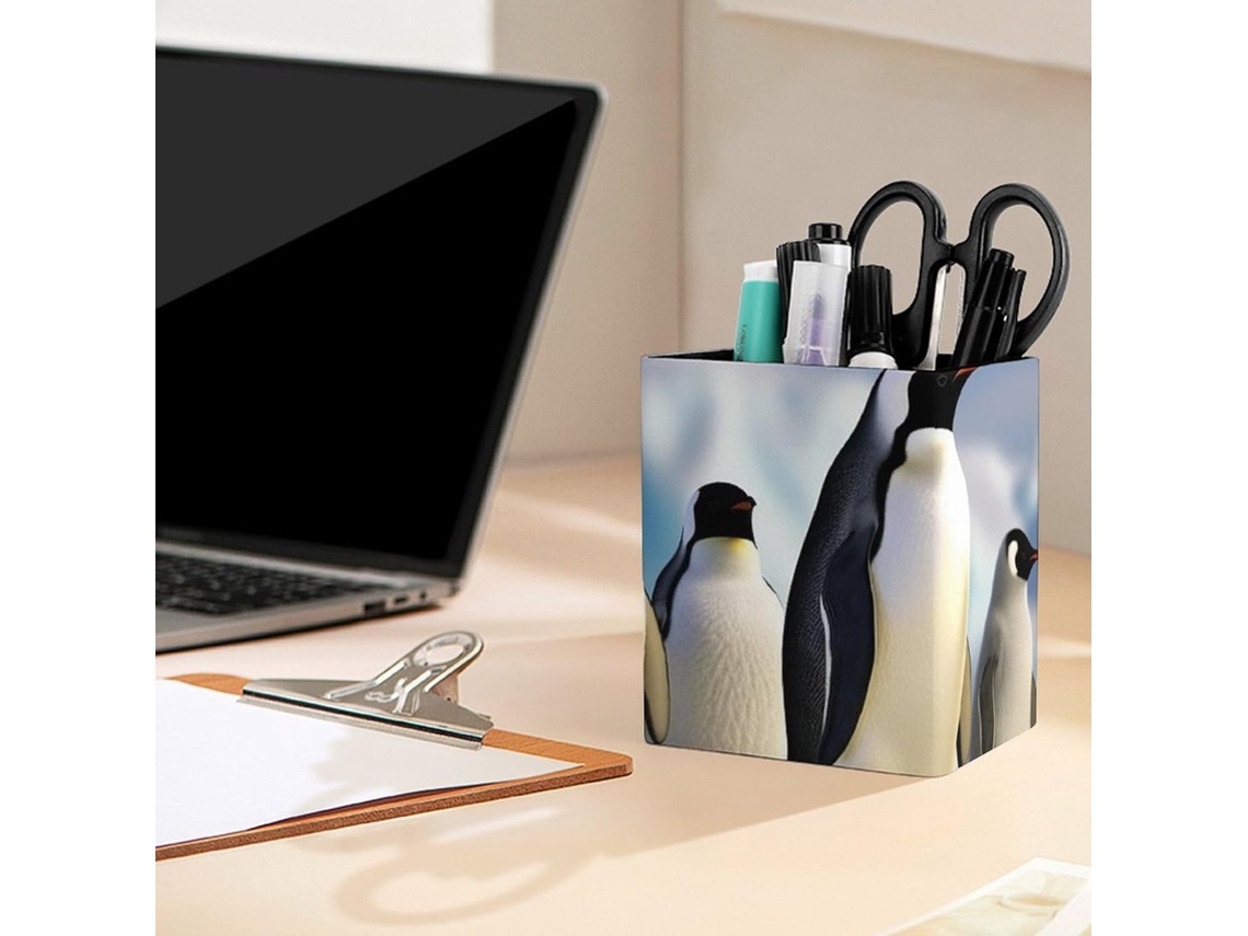 Porta-lápis De Couro Para Mesa - Multifuncional - Cinco Pinguins
