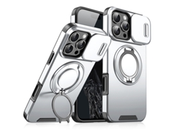 Adequado Para Iphone 15 Capa De Telemóvel, Com Suporte Rotativo E Tampa Da Câmera Prateado