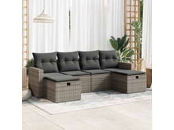 Vidaxl 6 Pcs Conjunto Sofás De Jardim Com Almofadões Vime Cinzento