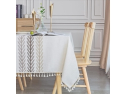 Toalha De Mesa Impermeável De Algodão E Linho - 140 X 220 Cm, Retangular, Lavável, Decoração De Mesa De Cozinha E Jantar Com Borlas