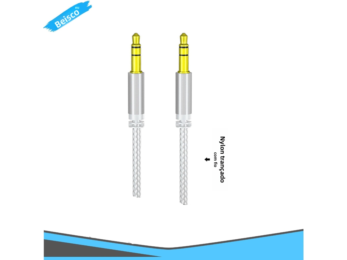Cabo De Áudio Trançado De Nylon Beisk, Jack Duplo 3,5 Mm, Ideal Para Mp3, Mp4, Smartphones E Outros Dispositivos, Branco 1 Peça