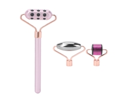 Set De Rodillos Para Masaje Facial Com Microagujas Rodillo De Germanio Slimming Manual Rosa 3 Em 1