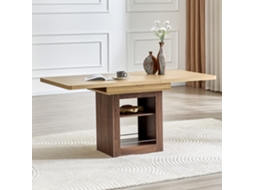Mesa Extensível Madeira Armazenamento Nogueira 130 160cm 4 8p VELTRIX