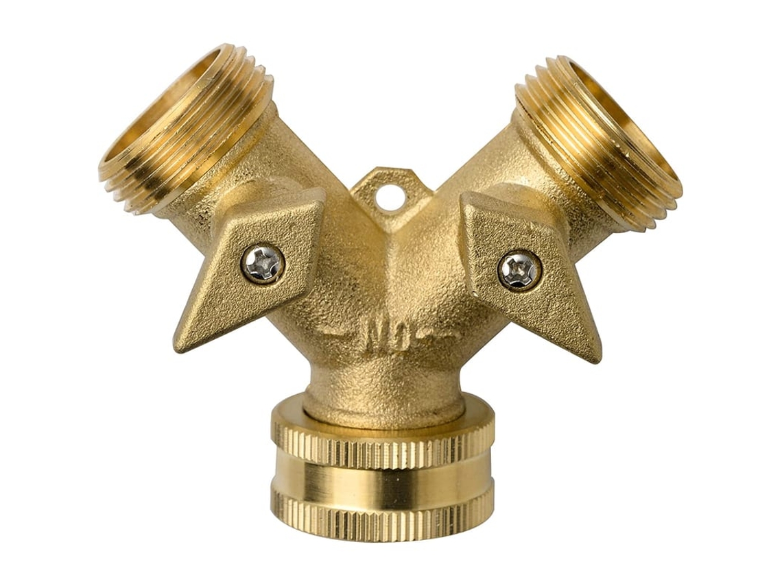 Conector De Torneira De Latão 2 Vias - Divisor De Mangueira Com Válvula Y Para Jardim, Máquina De Lavar E Lavavajillas 3/4"