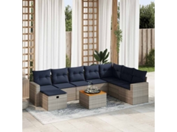 Vidaxl 9 Pcs Conjunto Sofás P/ Jardim com Almofadões Vime Pe Cinzento