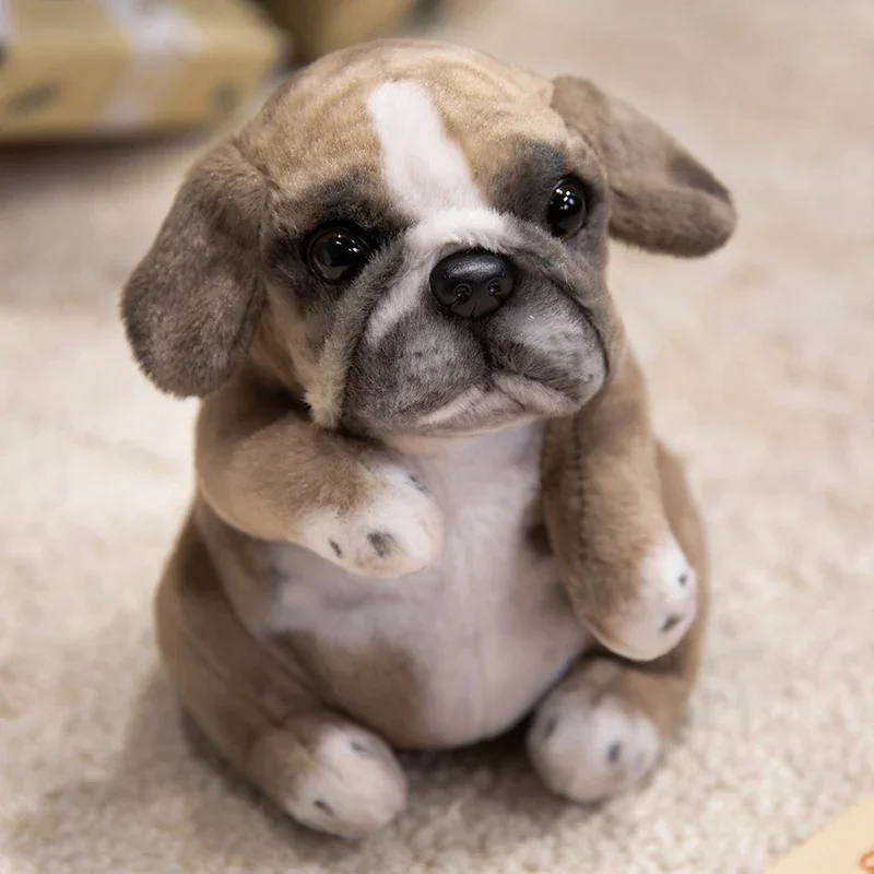 Cachorro de Pelúcia Realista Sentado, Fofo e Macio. MDUG (pug Cáqui de 20 Cm)