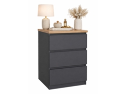 Mesa de cabeceira Sil Mat Grey com três gavetas em cinza fosco WELLHOME