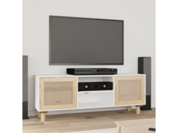 Vidaxl Móvel De Tv 105x30x40 Cm Pinho Maciço/vime Natural Branco