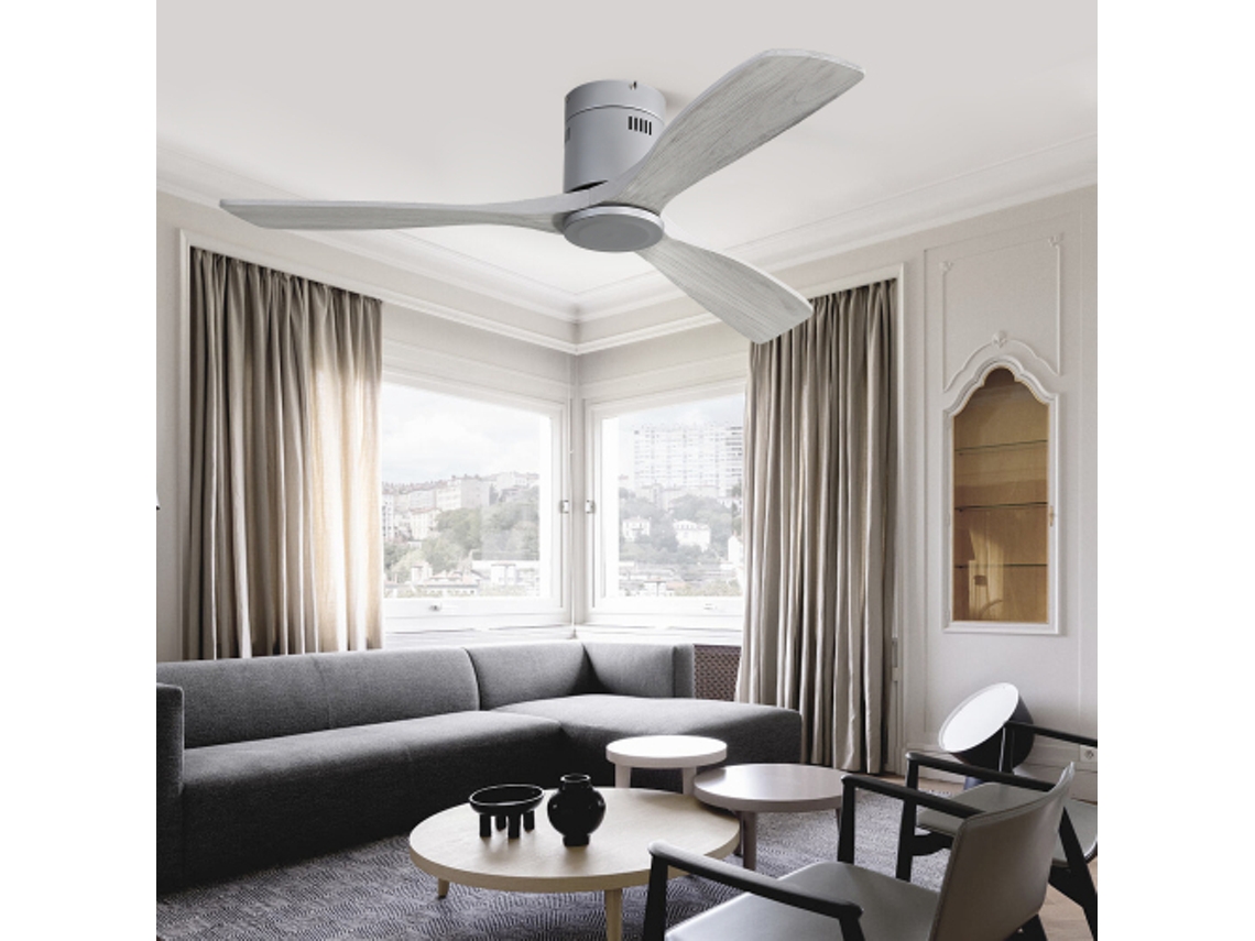 Ventilador De Teto Embutido De 52 Polegadas Dc Com 3 Lâminas De Madeira Esculpidas, Motor Reversível Silencioso, Controle Remoto Sem Luz Quenty