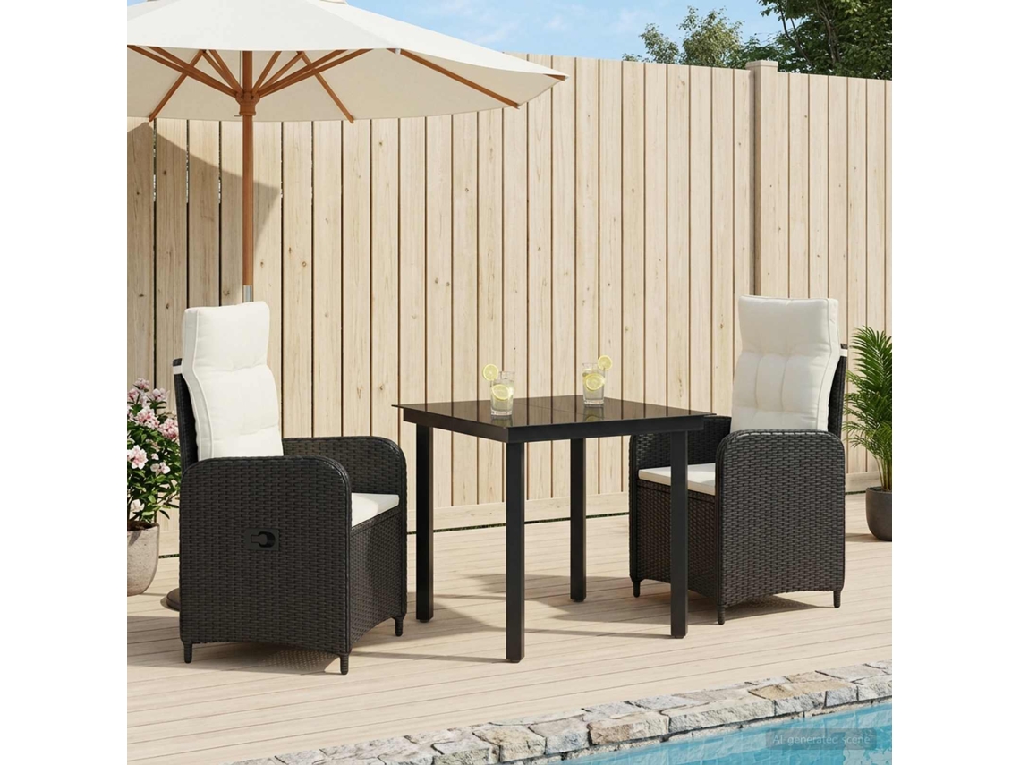 Vidaxl Conjunto De Jantar Para Jardim 3 Unid. Preto E Branco Creme