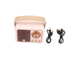 Caixa De Som Bluetooth Retrô Vintage Portátil Com Som Estéreo Hifi Transmissão Rápida Baixo Consumo De Energia Rosa