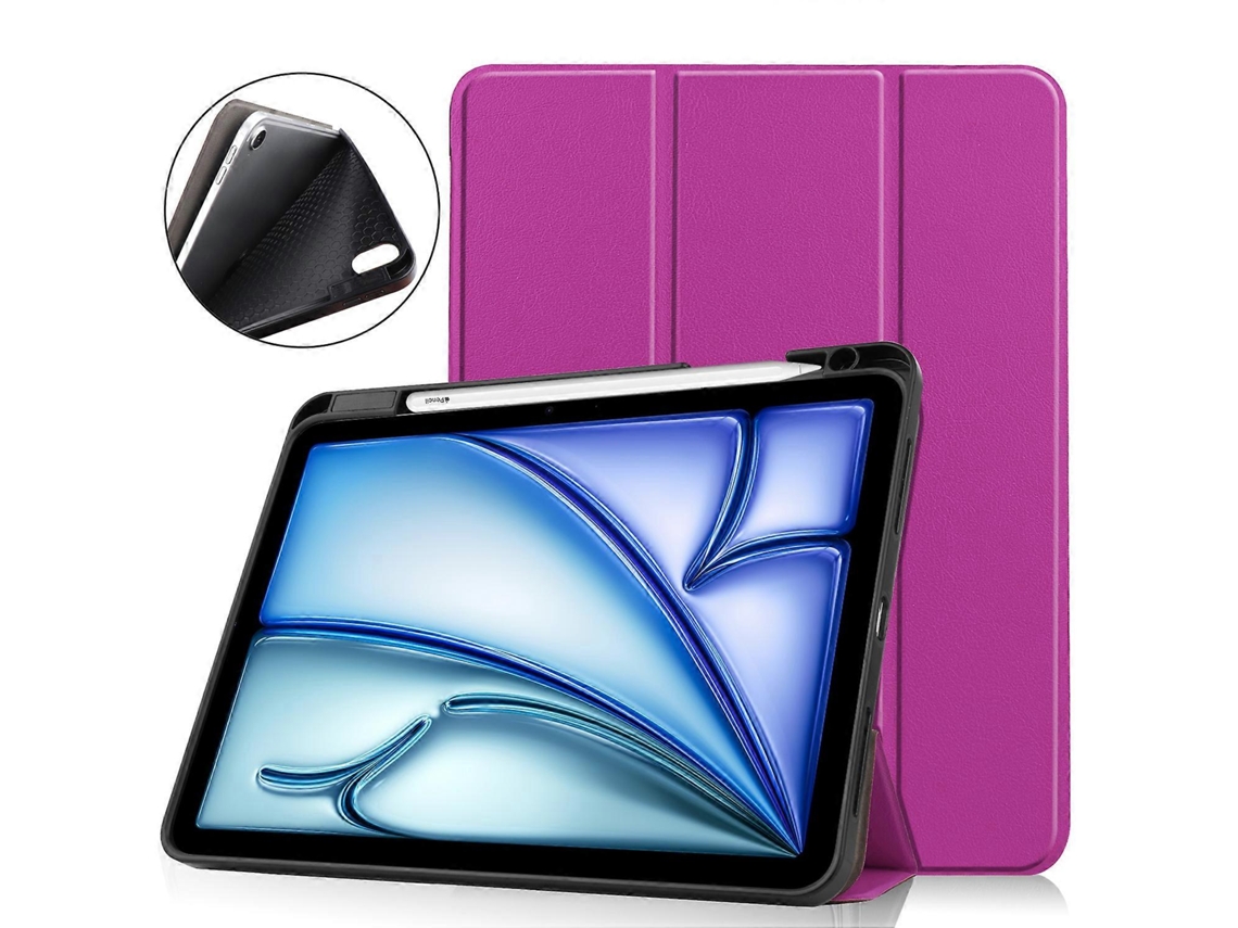 Capa Hengrongshen para iPad Air 11 (2024) com suporte triplo e compartimento para lápis, roxa (2025)