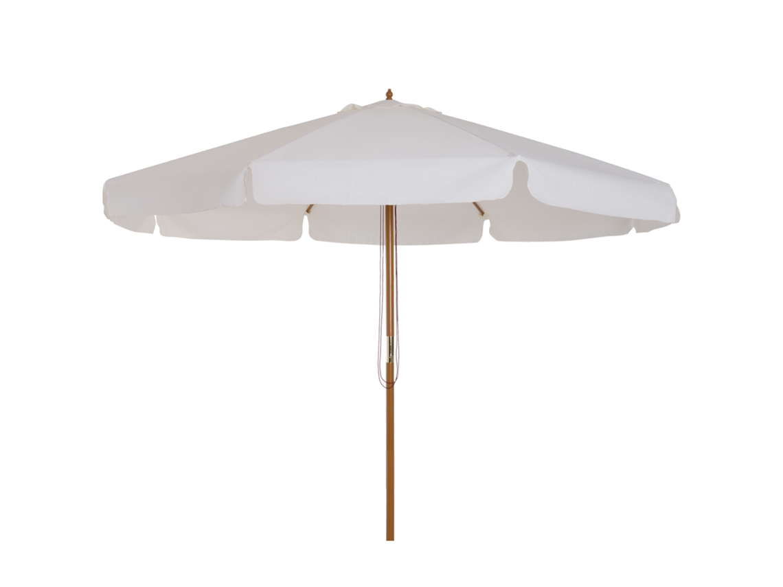 Guarda sol Madeira Bege Ø325x250cm, Polia, Teto Ventilado, 8 Hastes Bambu. Ge