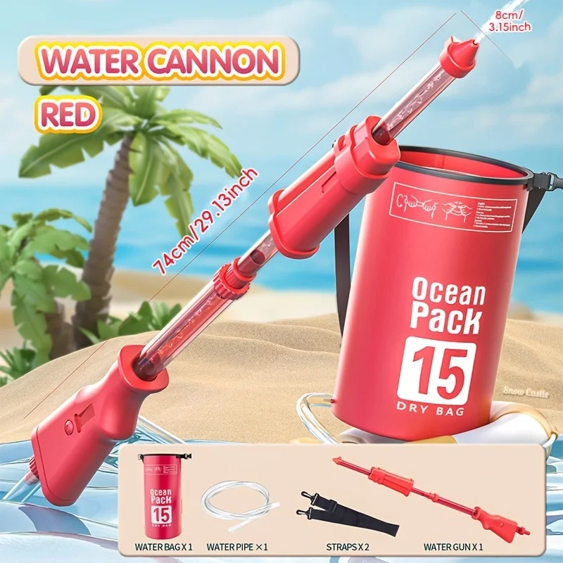 (vermelho) Pistola De Água De Verão, Alcance De 15 Metros, Tanque De Água Tipo Mochila.