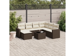 Vidaxl 8 Pcs Conjunto Sofás De Jardim C/ Almofadões Vime Pe Castanho